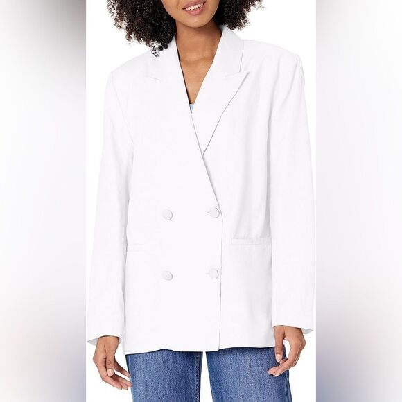 NWT Steve Madden Baldwin Oversize Double Breasted Blazer in White Rayon Sz L - Picture 1 of 16
